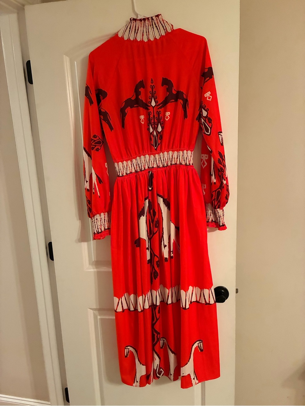 Orange and Brown Long-Sleeve Printed Maxi Dress-Sunday